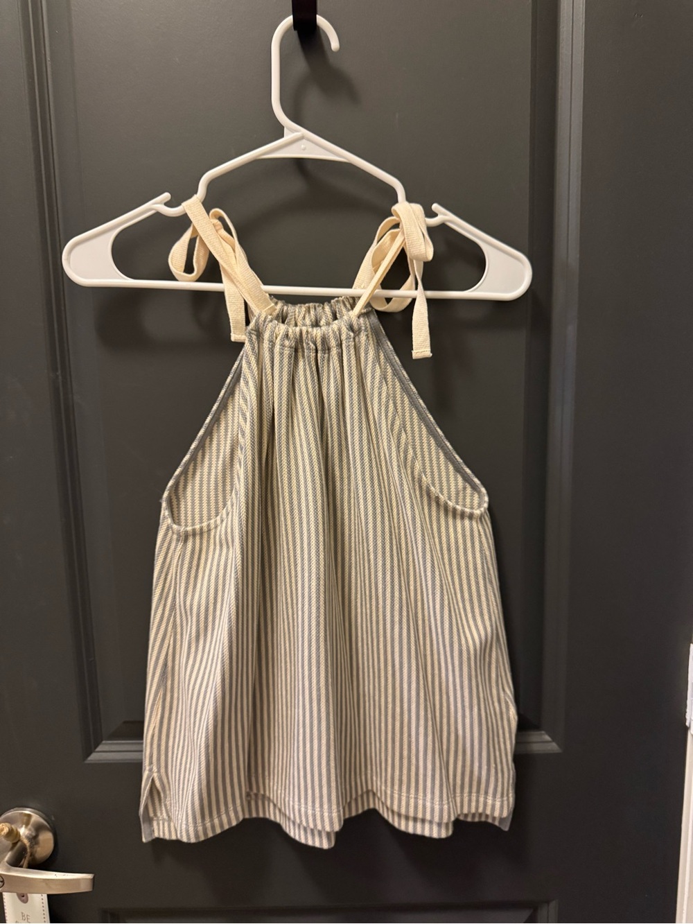Madewell Cream and Blue Striped Tie-Shoulder Halter Tank